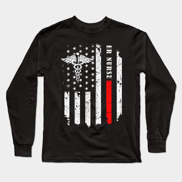 ER Nurse Distressed American Flag Emergency Room RN Long Sleeve T-Shirt by neonatalnurse